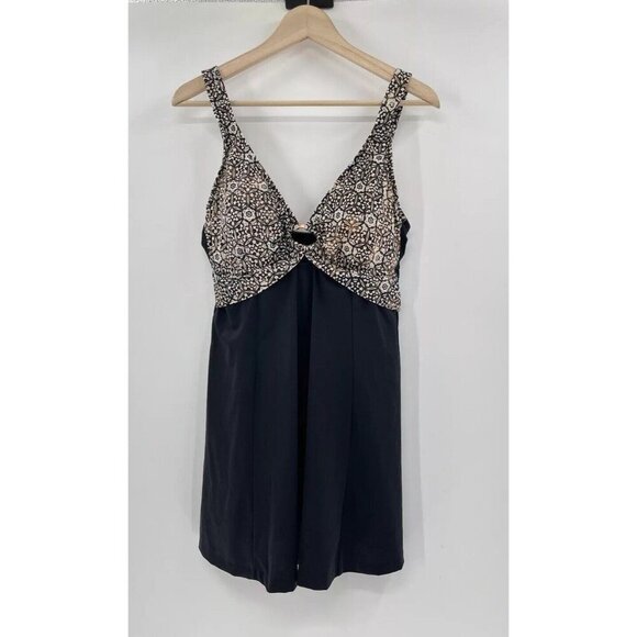 Maxine of Hollywood Swimsuit‎ Dress  One Piece Womens Geometric/Black EUC, 16 - Picture 1 of 16